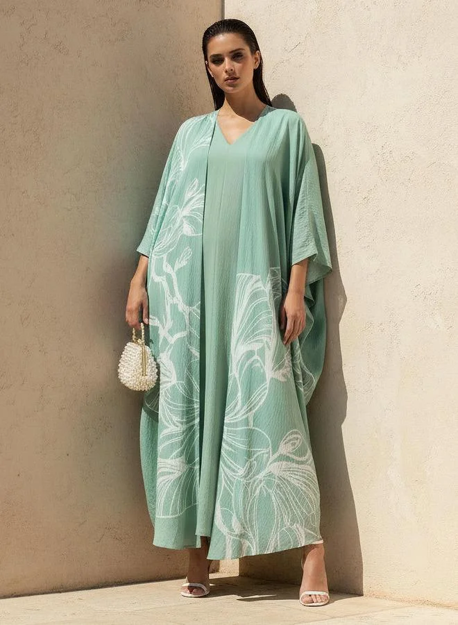 ايكونيك Iconic A-line Midi Dress and Shrug with Floral Print